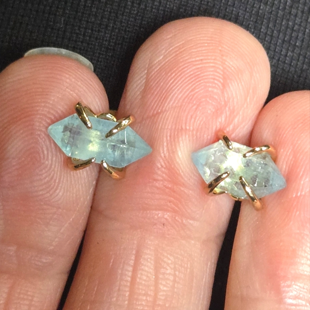 Aquamarine 4K Natural Points Sterling & Gold Earrings